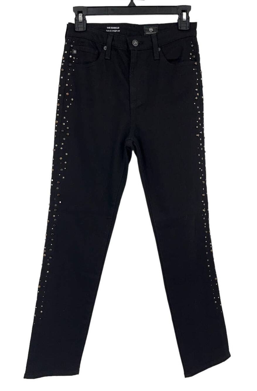 AG Adriano Goldschmied Jeans Isabelle Straight cropped studded trim black 25